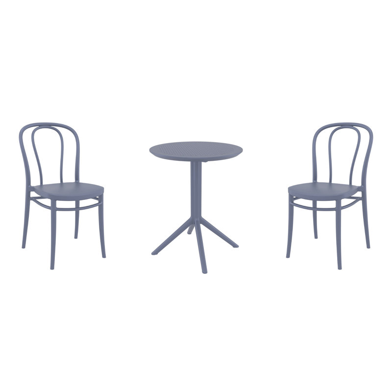 Ensemble bistro pour 2 personnes avec chaises empilables 24 po Farrah, Gris foncé