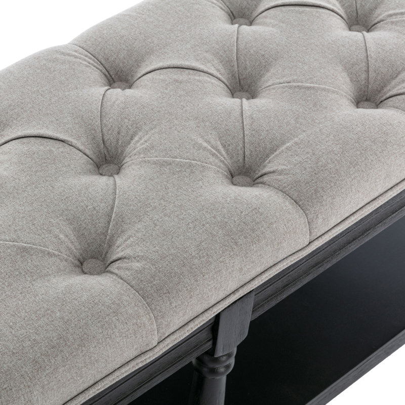 Avash Linen Blend Upholstered Storage Bench, Gray