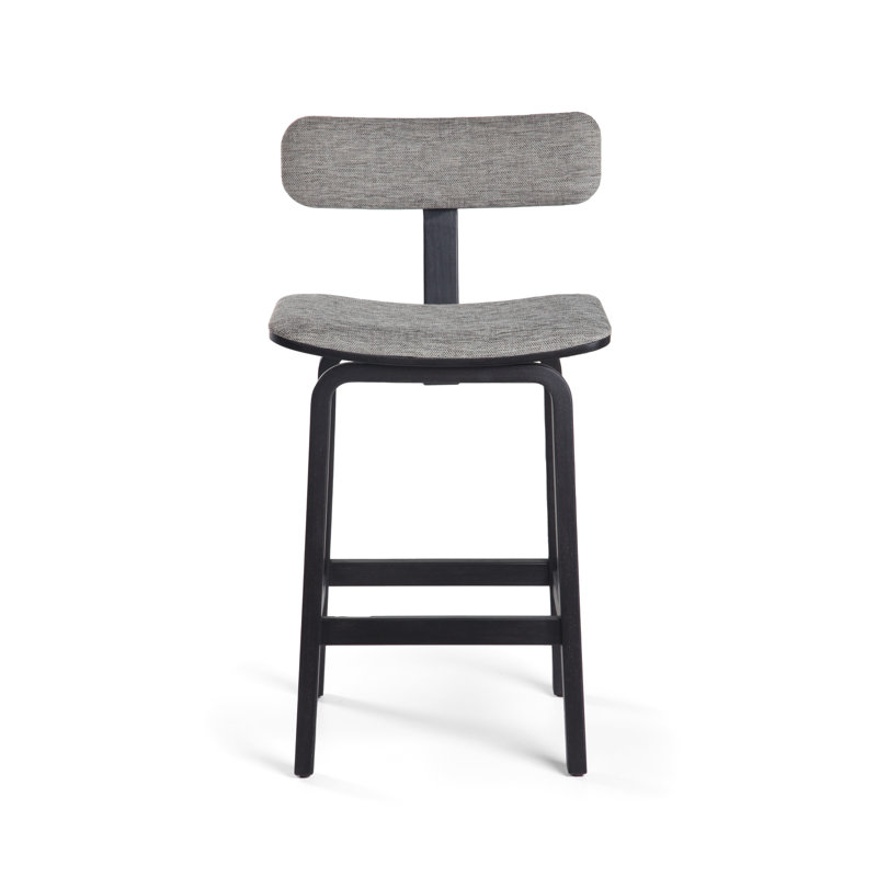 Tee Upholstered Stool with Solid Wood Frame, Dark Gray/Transparent Black Frame