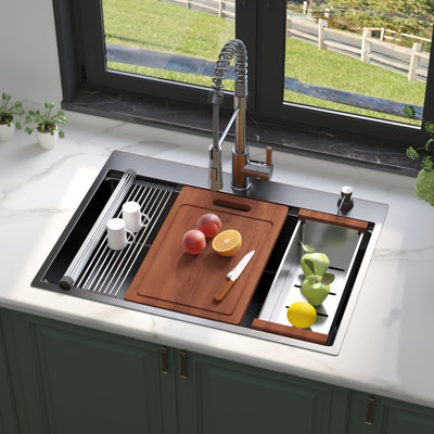 Gunmetal Black Kitchen Sink 30 Inch, Sound Insulation Feature Inch With Dampening Properties