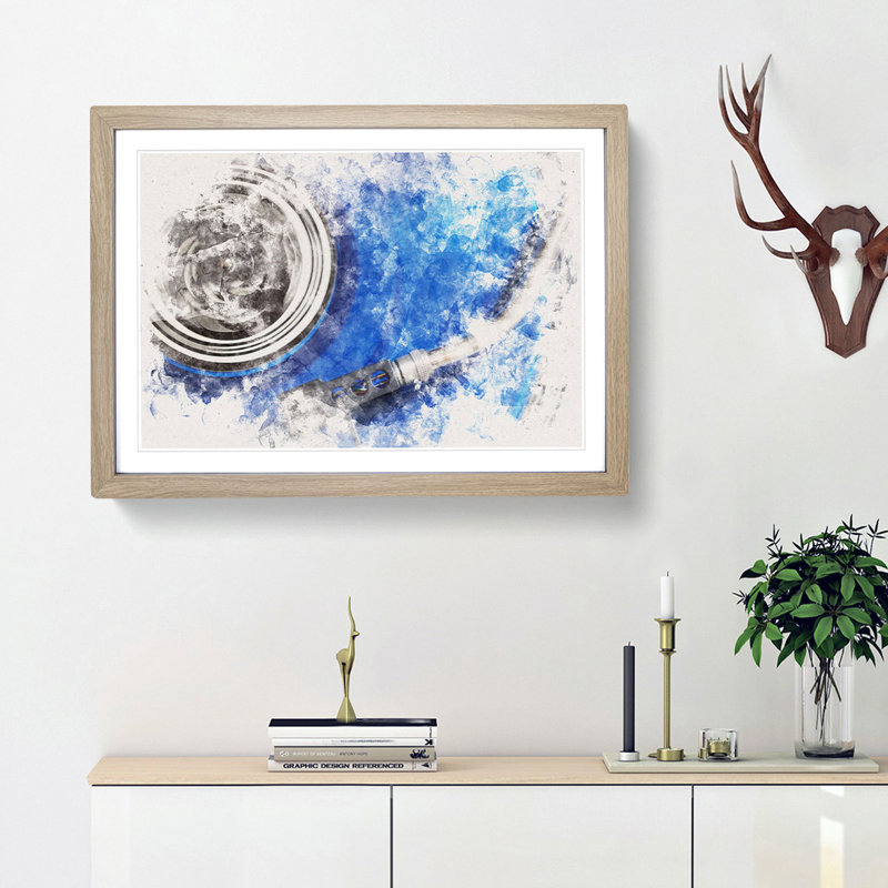 Blue Vinyl Record - Picture Frame Graphic Art Print, 62cm H x 87cm W x 2cm D, Oak Framed