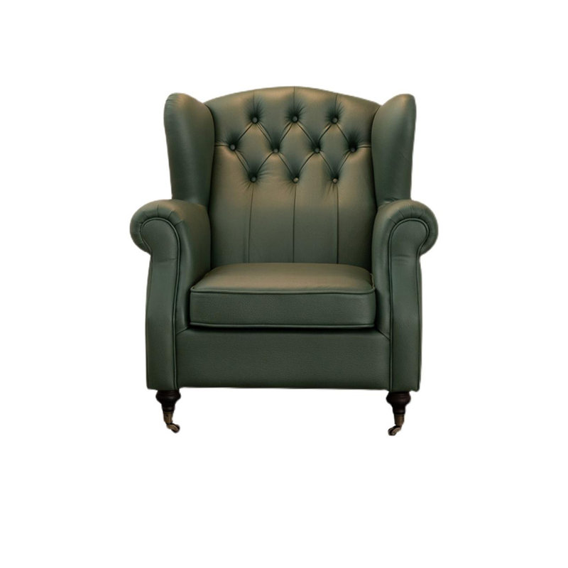 Fauteuil inclinable en bois massif et roulettes en acier inoxydable., Similicuir vert
