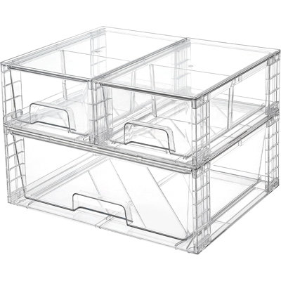 3 Pack Stackable Storage Drawers, Easily Assemble Acrylic Bathroom Undersink Organizers