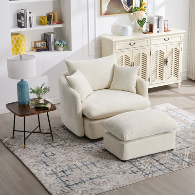 46.1 "chenille 360-degree Swivel Chair With Footrest And Soft Cushioned Sofa