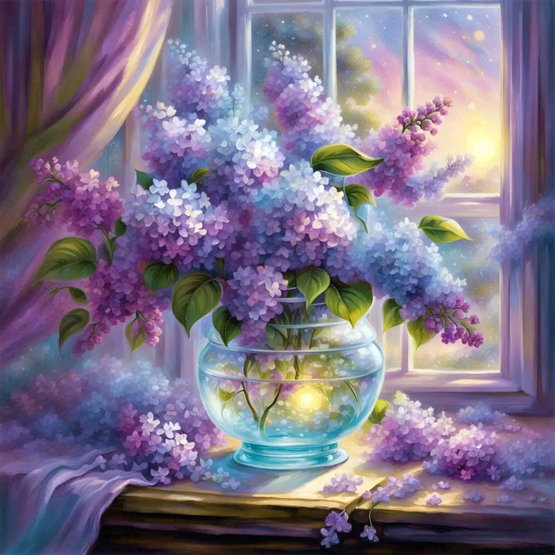 Lilas crépuscule - art floral mystique au clair de lune, H 30 po x l 30 po
