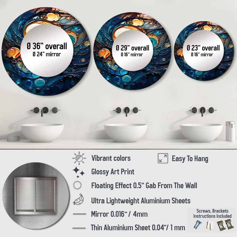 «Fluid Spiral II», miroir mural unique en spirale abstraite, 29 po x 29 po