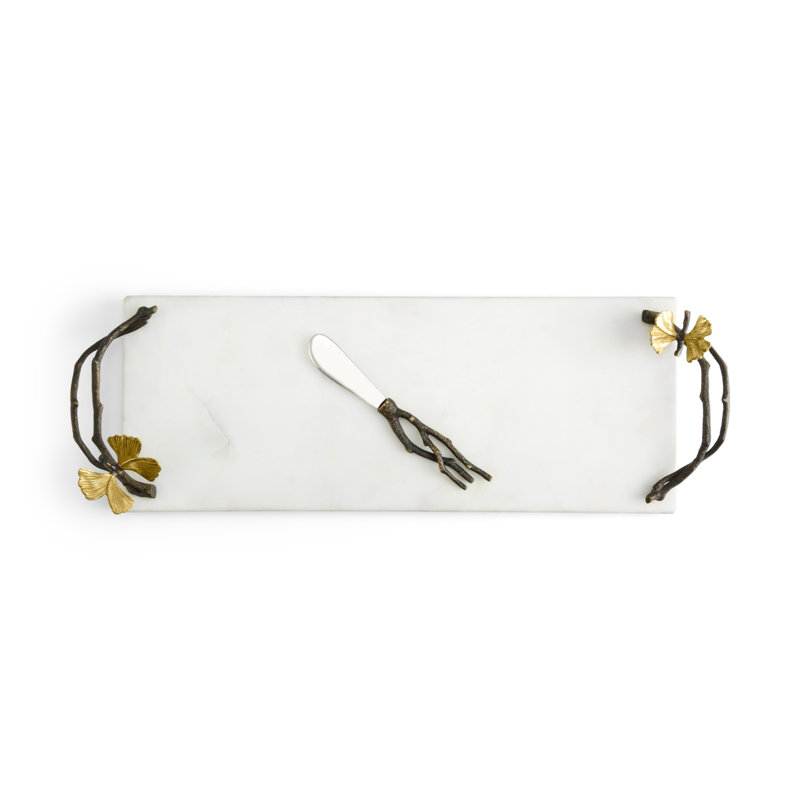 Butterfly Ginkgo Cheese Board with Knife, 1.75" H x 5.75" W x 16.5" L, White