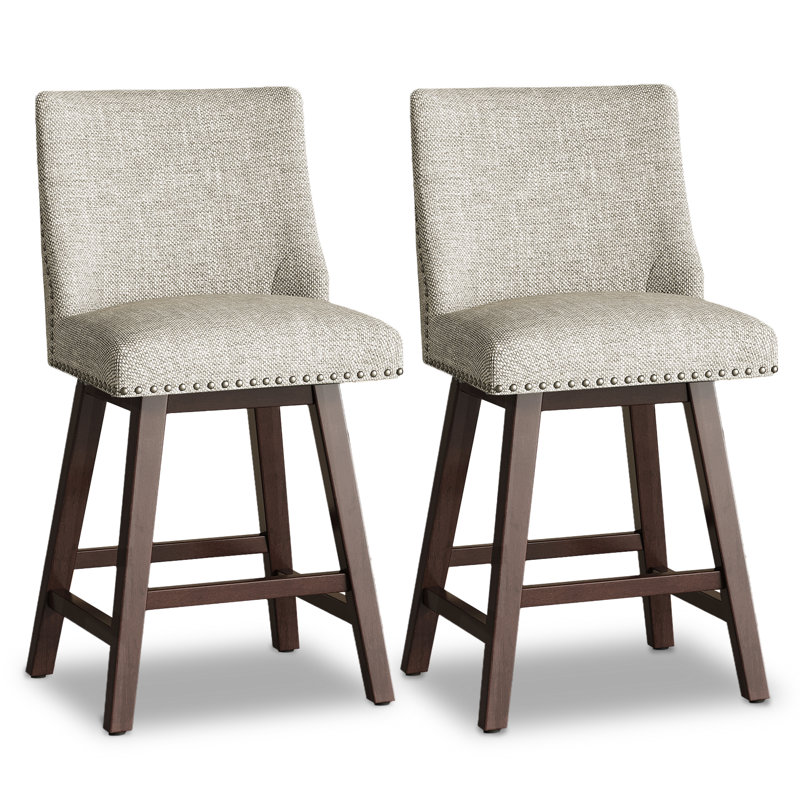 Ensemble de 2 tabourets de bar pivotants 26 po, tabourets de bar avec structure en bois, lin gris clair, Gris clair, 2