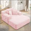 Luxueuse chaise longue en velours côtelé moelleux avec 3 coussins, canapé-lit convertible avec poche de rangement, conception sans cadre et mousse de compression pour les petits espaces, salon, appartement, rose bébé-2045143852