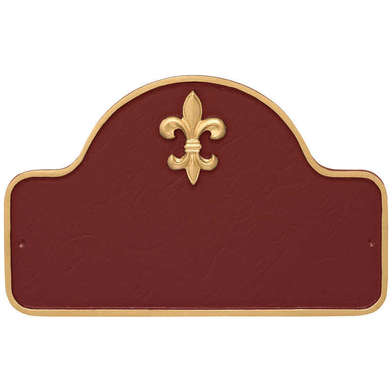 Plaque d’adresse murale sur 1 ligne fleur de lis, Rouge brique / Or
