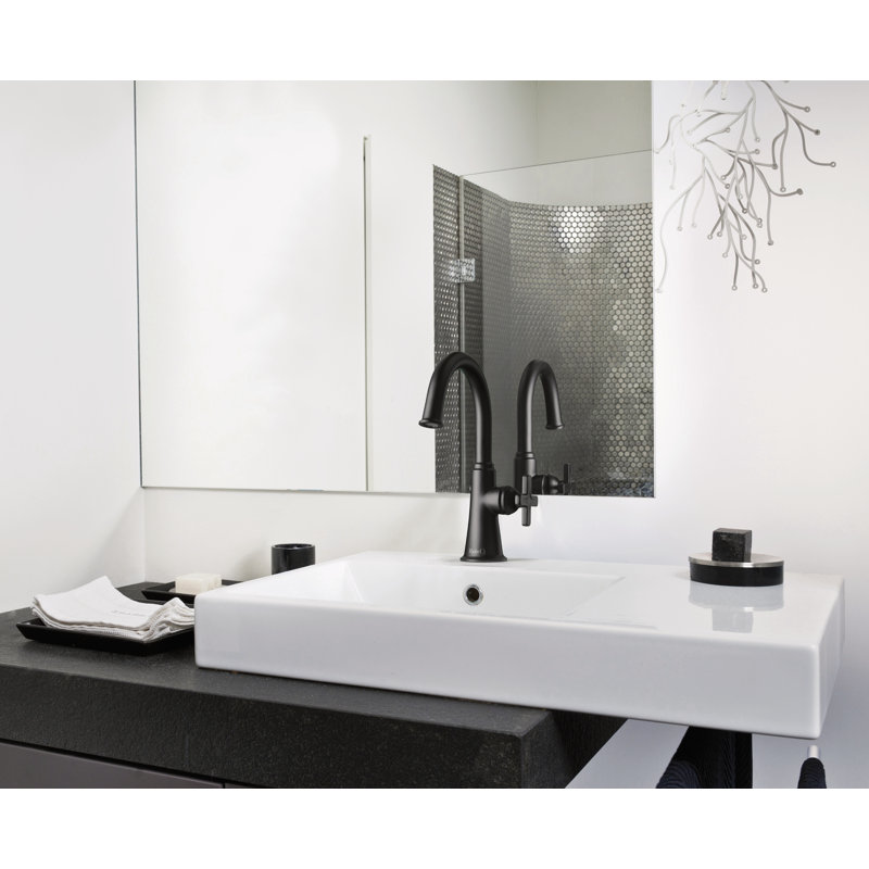 Momenti™ Single Hole Bathroom Faucet with Drain Assembly and C-Spout, Brushed Nickel/Black