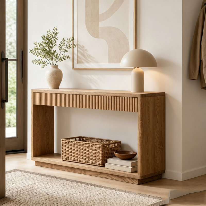 Console à 2 tiroirs Modern, Bois naturel