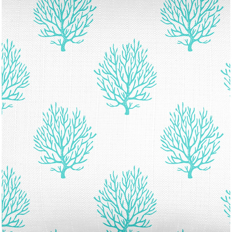 Beige Ocean Coral Linen Pillow Queen Sham, Aqua Blue, Rectangle 14" H x 40" W, Down Blend