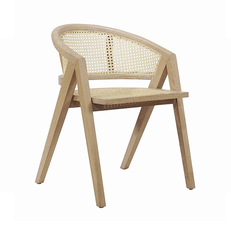 Contemporary Matte White Lacquer Wood & Cane Armchair