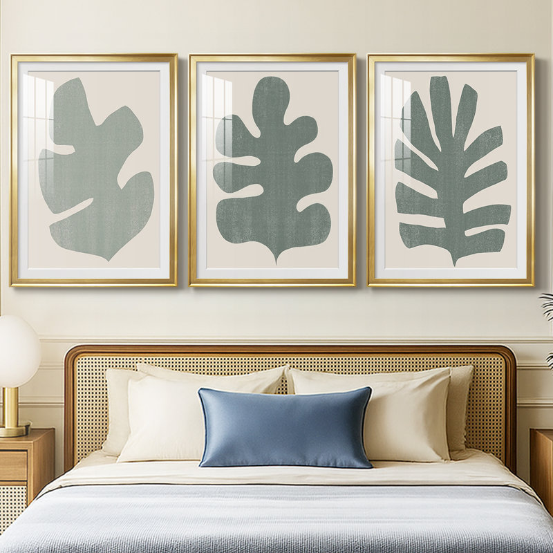 Palm Morph I - impression encadrée sur mesure de qualité supérieure mate - 3 pièces, H 15 po x l 19 po, Doré