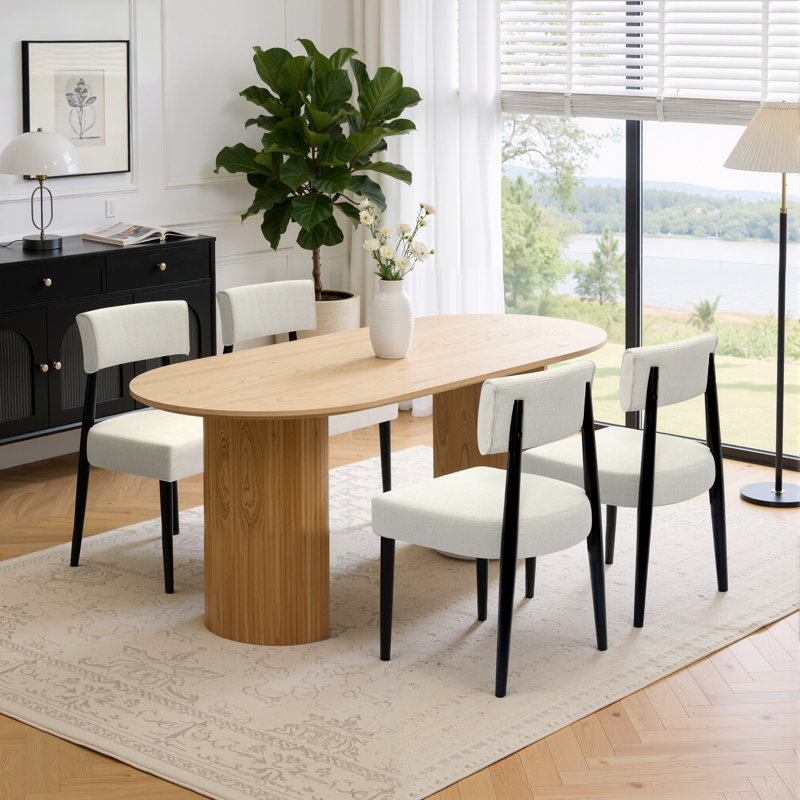 Upholstered Solid Wood Dining Chair Side Chair, White, Black