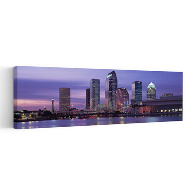 View Of An Urban Skyline At Night Tampa Florida USA by Craig C. Sheumaker - Wrapped Canvas Panoramic Print
