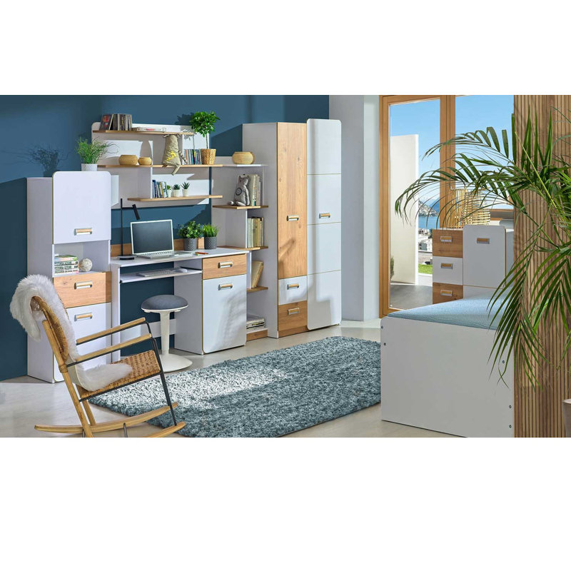 Potterville 1 Door Manufactured Wood Wardrobe, Nash Oak/Brilliant White
