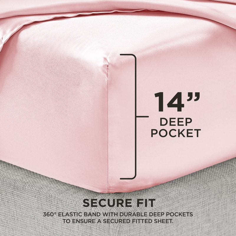 Juicy Couture Premium Silky Satin Sheet Sets, Full Sheet Set with 2 Pillowcases, Pink