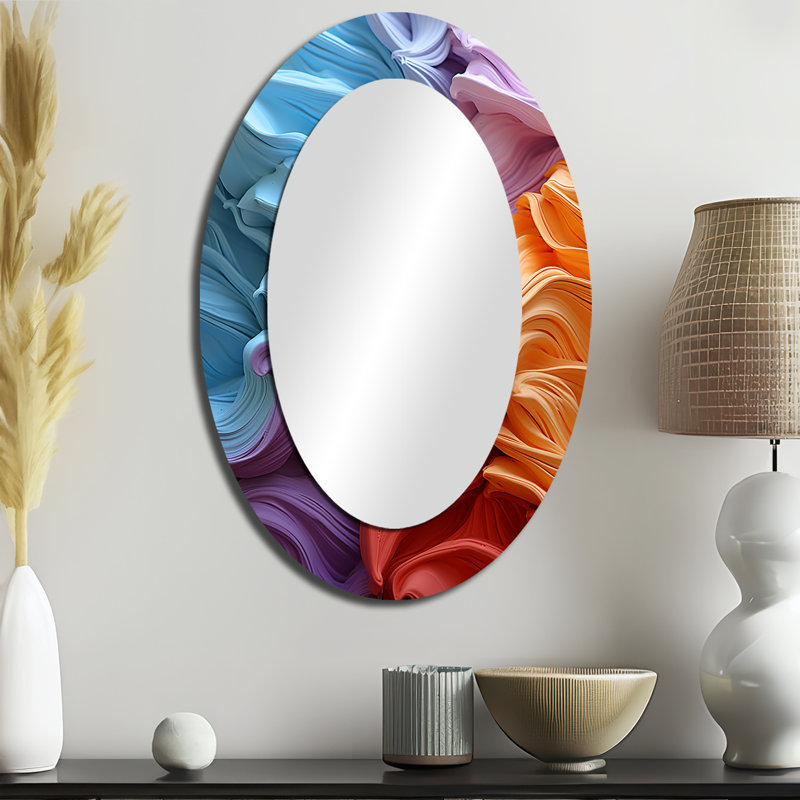 Tissu arc-en-ciel résidu - grand miroir mural ovale sur métal, H 36 po x l 24 po