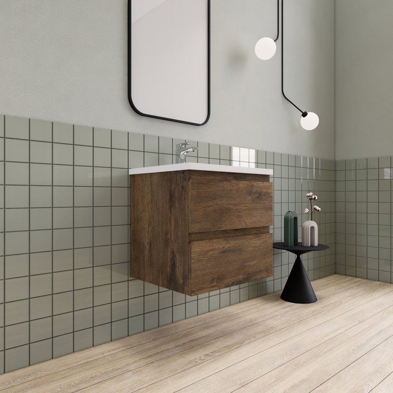 Alcester 23.6'' Single Bathroom Vanity with Resin Top, Rose Wood