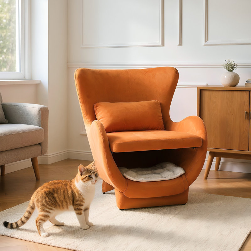 Fauteuil d'appoint en velours pour animaux de compagnie avec inclinaison ergonomique et éponges à haute densité pour le salon