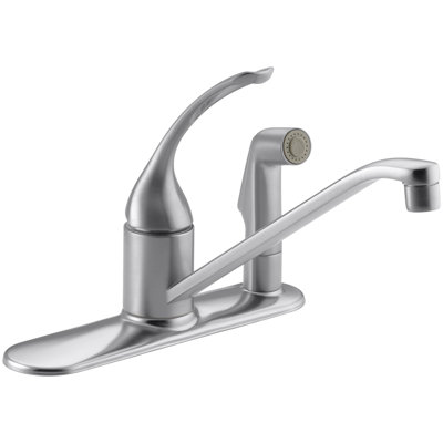 Coralais Three-Hole Kitchen Sink Faucet with 10" Spout, Matching Finish Sidespray Through Escutcheon and Loop Handle