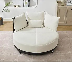 [NEW ARRIVED] [VIDEO PROVIDED]52.75'' Oversized Round Swivel  Chair,360° Swivel Chair, Couples Chair,Adjustable Phone Stand,Swivel Chair,Rotating Pulley,Polyesteranti-Wrinkle,