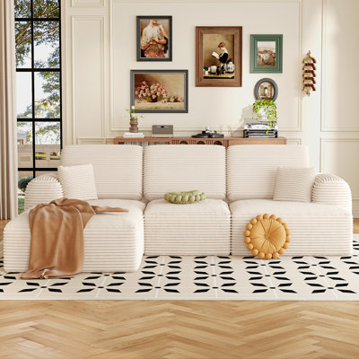 3 Piece Upholstered Modern Sectional Sofa With Pillow, No Assembly Required