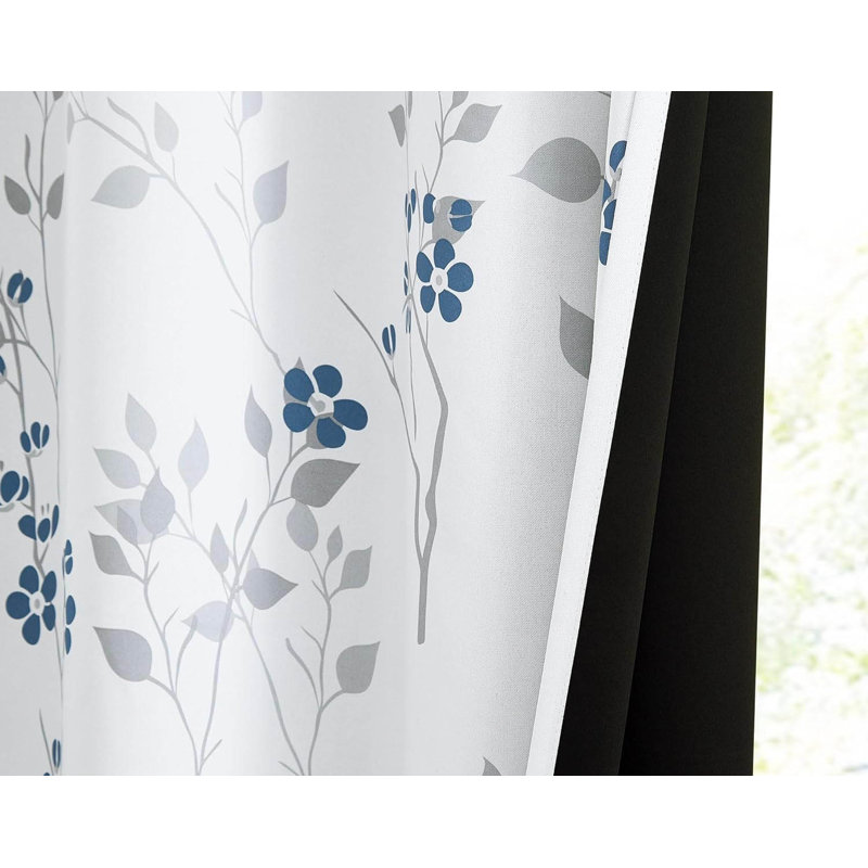 Blackout Curtain Pair, Blue/Grey