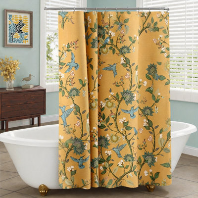 Floral Boho Shower Curtain,Vintage Anthropologie Linen Shower Curtains for Bathroom, (Yellow)