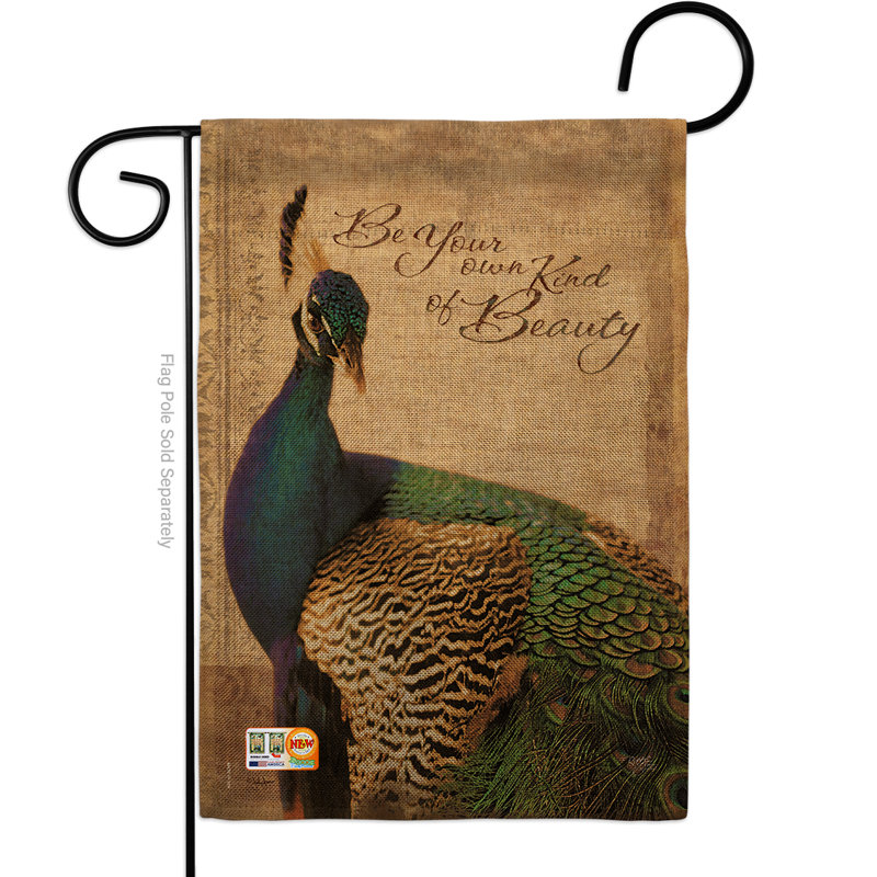 Drapeau de jardin à 2 côtés 1,5 x 1,1 pi. peacock friends oiseaux à l’impression en toile jute