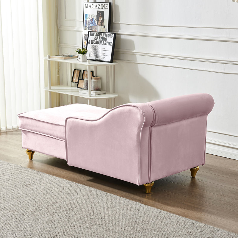 Modern Pink Velvet Chaise Lounge With Added Storage Space - Soft Upholstery, Spacious Storage, Gold Metal Legs, Simple Assembly Required Procedure Hidden Comfortable Seating, Secret Compartment,