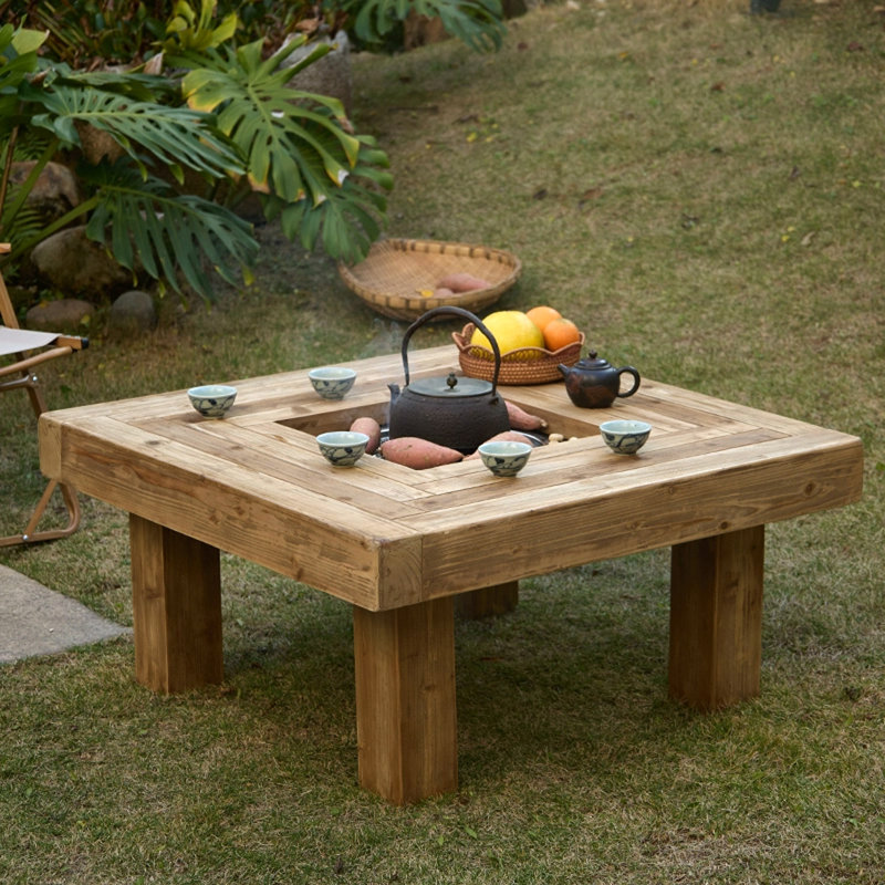 Modern Burlywood Solid Wood Square Coffee Table
