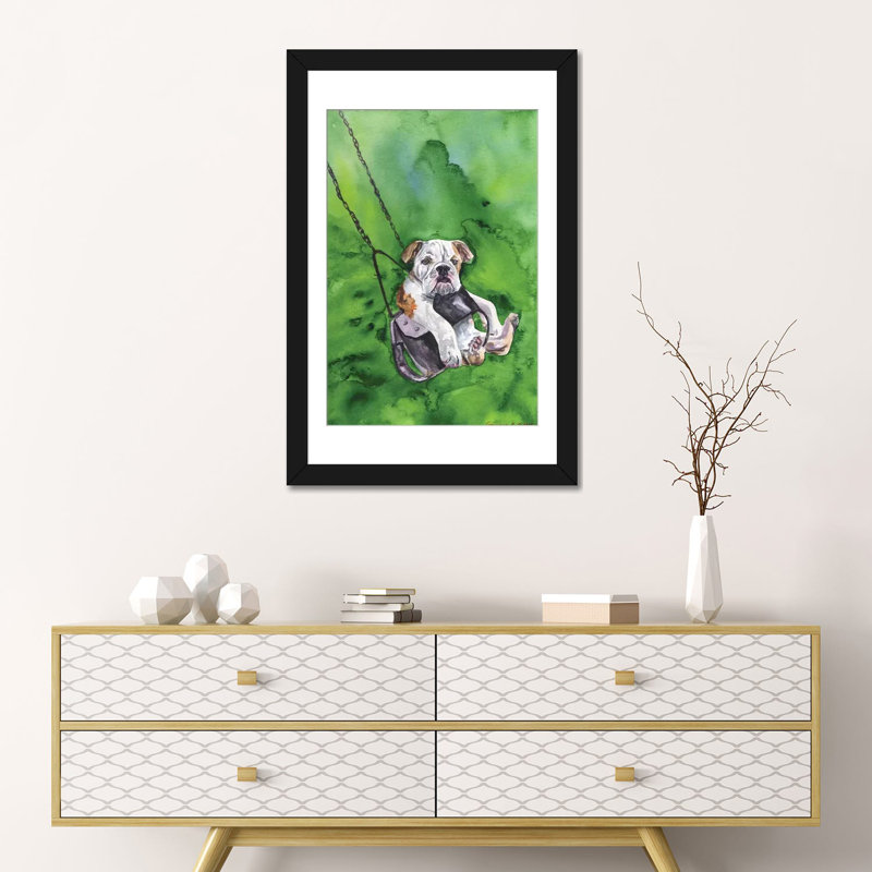 "american bouledogue chiot" , impression sur toile, H 24 po x l 16 po x P 1 po, Papier d'art encadré noir, Blanc