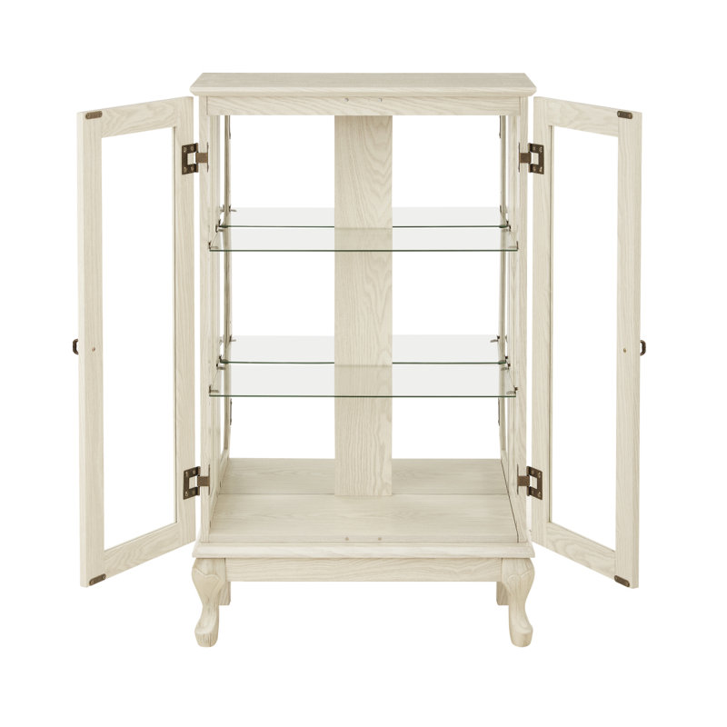 2 Doors Curio Cabinet With Tempered Glass Doors, Curio Cabinets With Mirrored Back Panel And Adjustable Shelves,Ed Display Cabinet For Home, Office Bulb Included