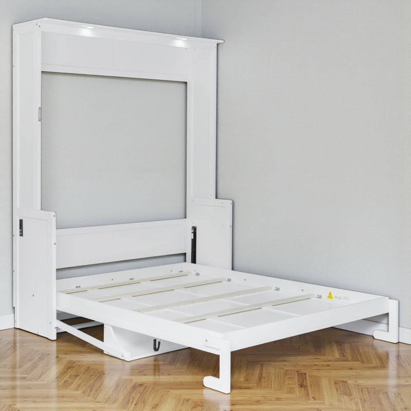 Grand lit escamotable, lit mural peu encombrant avec lumière DEL et station de charge USB, contemporain, chambre à coucher
