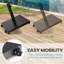 Ensemble repas pour 6 personnes en aluminium avec chaises empilables, parasol de patio et base lestée-388689314-388689312
