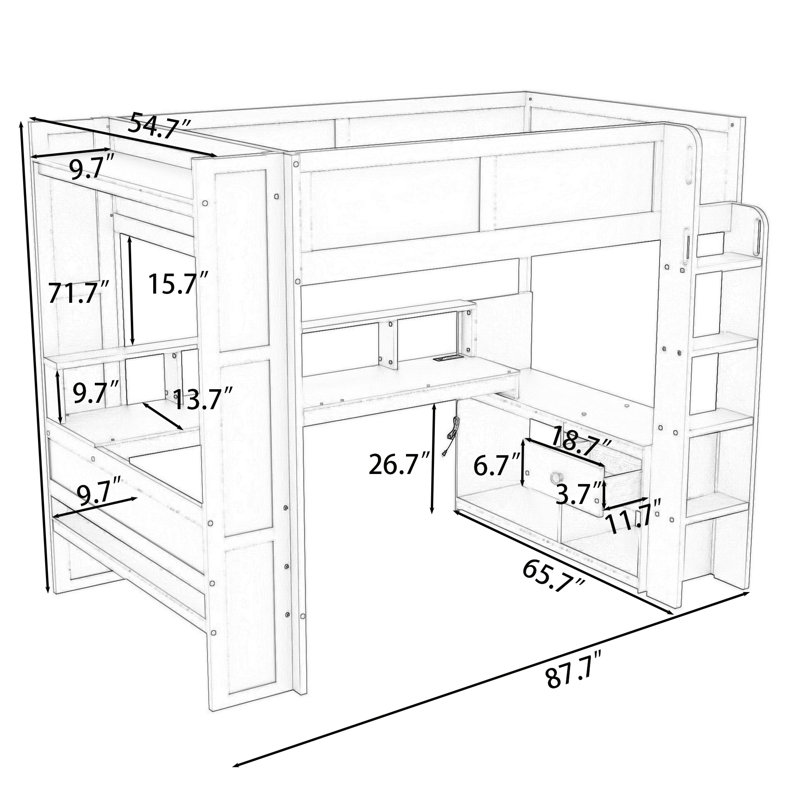 Lit mezzanine avec tiroirs Jermesha Kids, Double