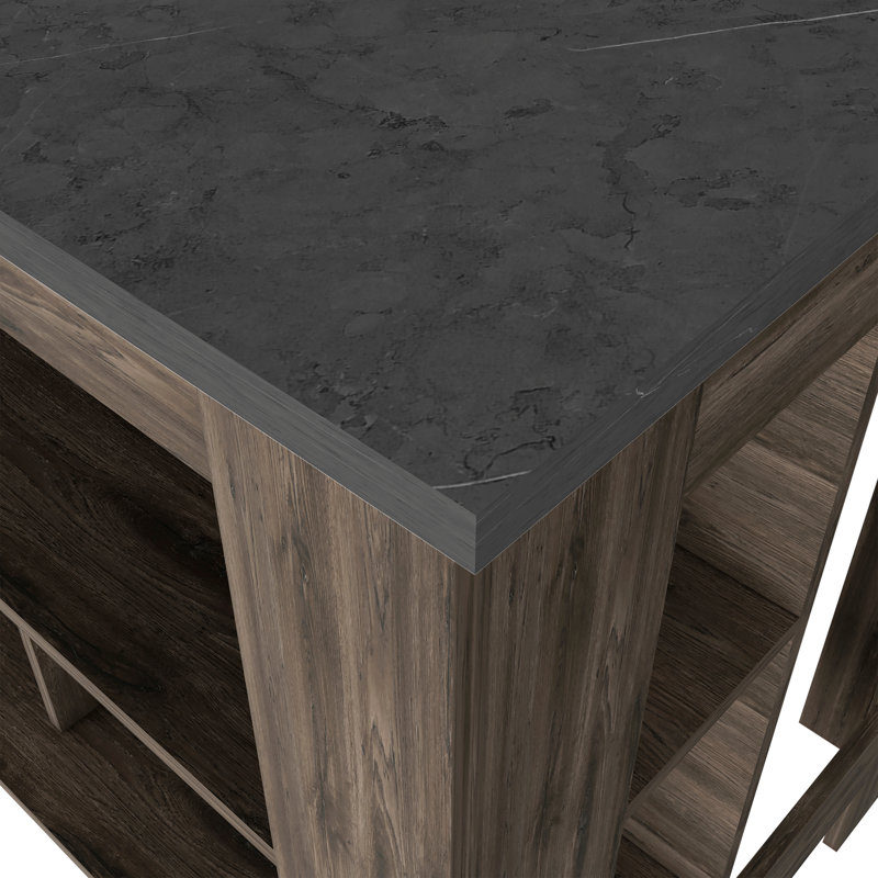 Cala 3-Shelf Wooden Kitchen Island, Dark Brown/Black