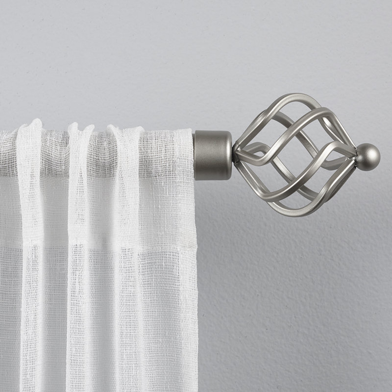Exclusive Home Torch Curtain Rod and Coordinating Finial Set, Adjustable, 66" - 120", Silver