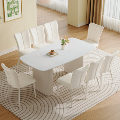 Rectangle Marble Top Double Pedestal Dining Table Set