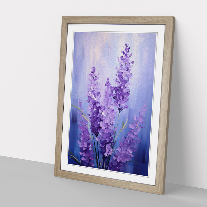 Lavender Flower Modern - Single Picture Frame Print on Wood, Oak Framed, 64cm H x 46cm W x 2cm D