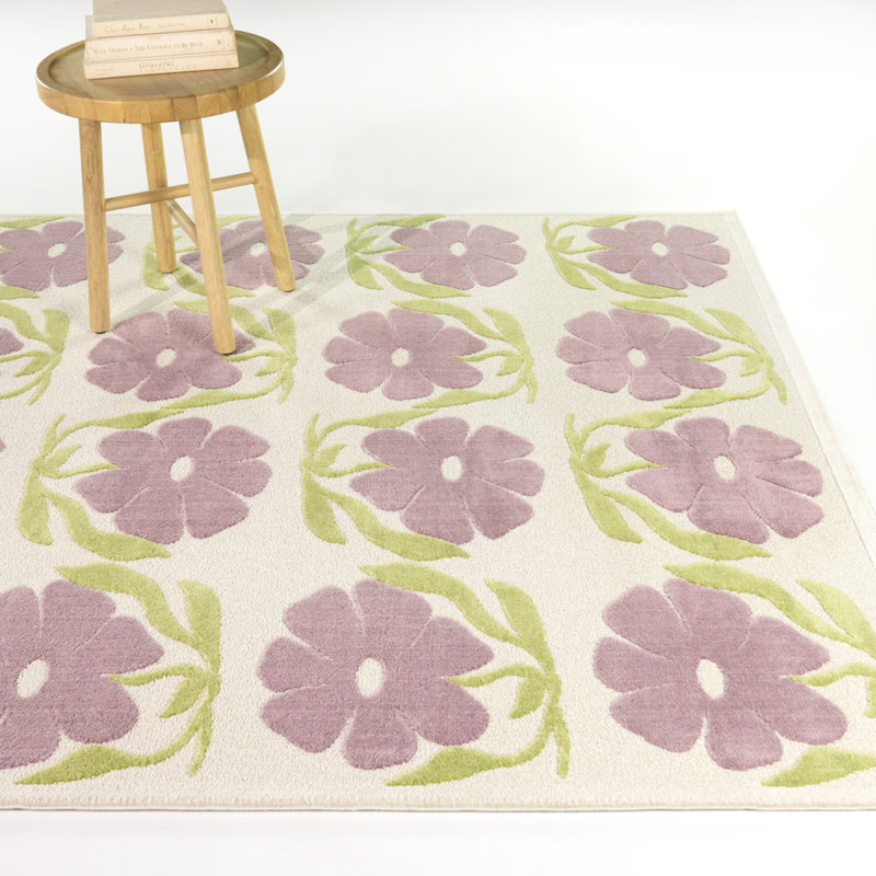 Tapis floral lilas / vert Junho, 7 pi 10 po x 10 pi