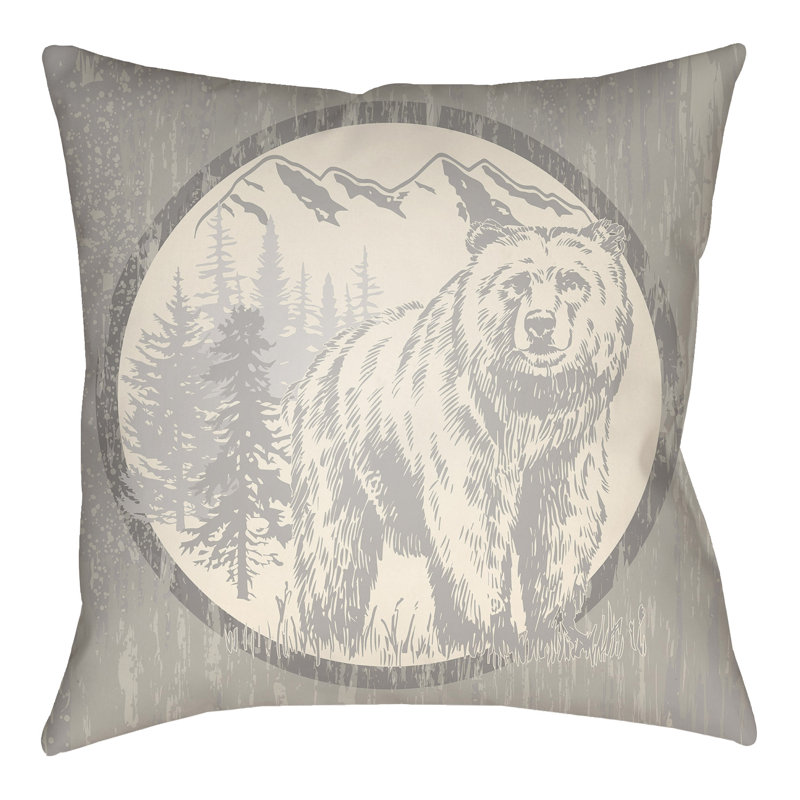 Lodge Cabin Bear Reversible Throw Pillow, 26" H x 26" W, Forest Green/Beige