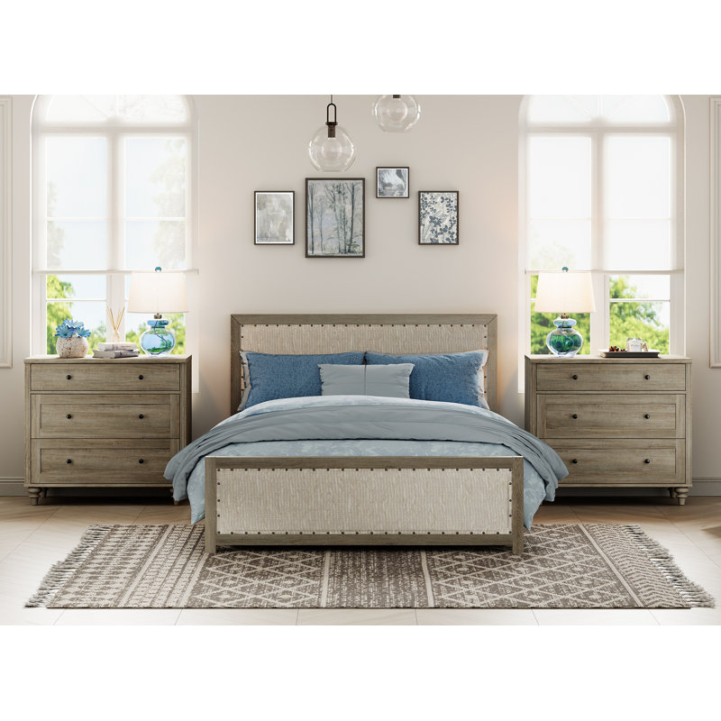Scarlett Mid-Century Modern 3-Drawer Nightstand, Wash Gray, Set of 2
