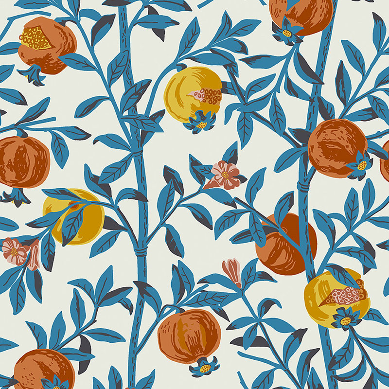 Boråstapeter Granatapple Wallpaper, White/Blue/Yellow