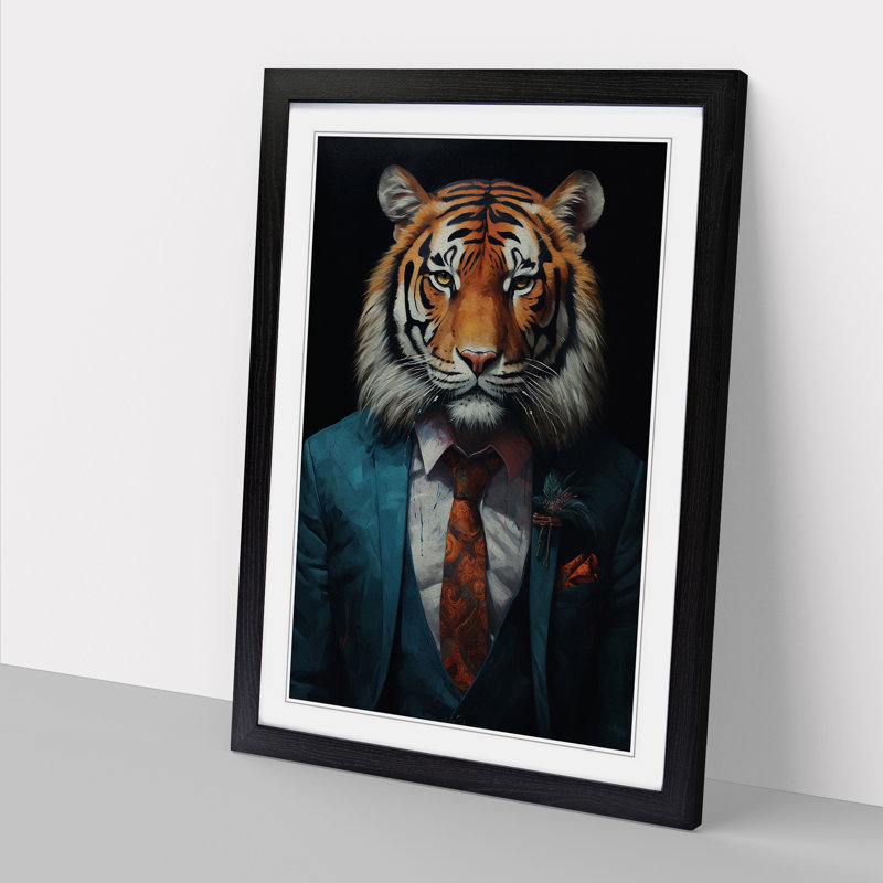 XYZ-FRM-V1223-1635 Tiger in a Suit Painting No.5 1 Piece Single Picture Frame Wall Art, 64cm H x 46cm W x 2cm D, Black