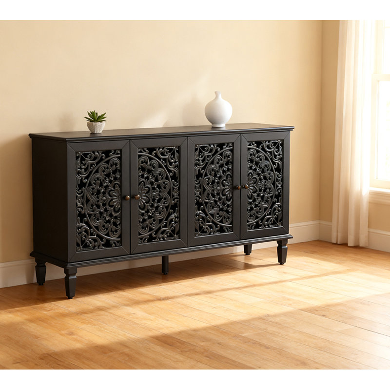 Buffet antique 60 "avec sculptures florales, Noir