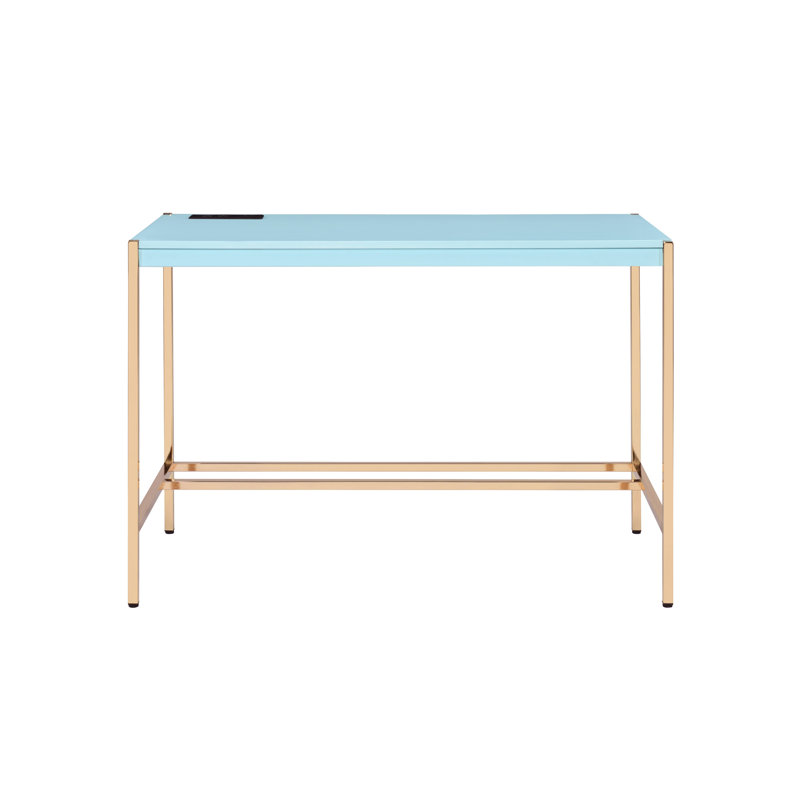 Modern Rectangular Wooden Writing Desk With Usb Port, Blue